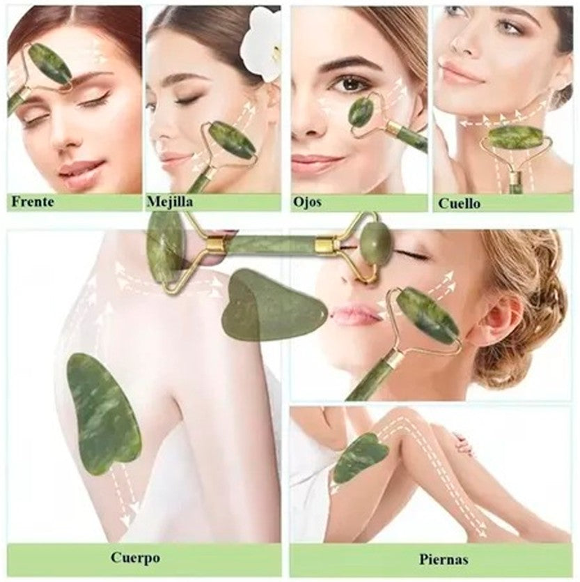 RODILLO FACIAL DE JADE + PIEDRA GUA SHA